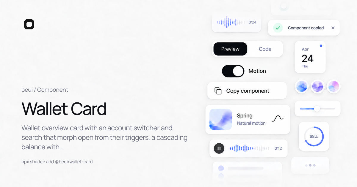 Wallet Card · React motion component · beUI